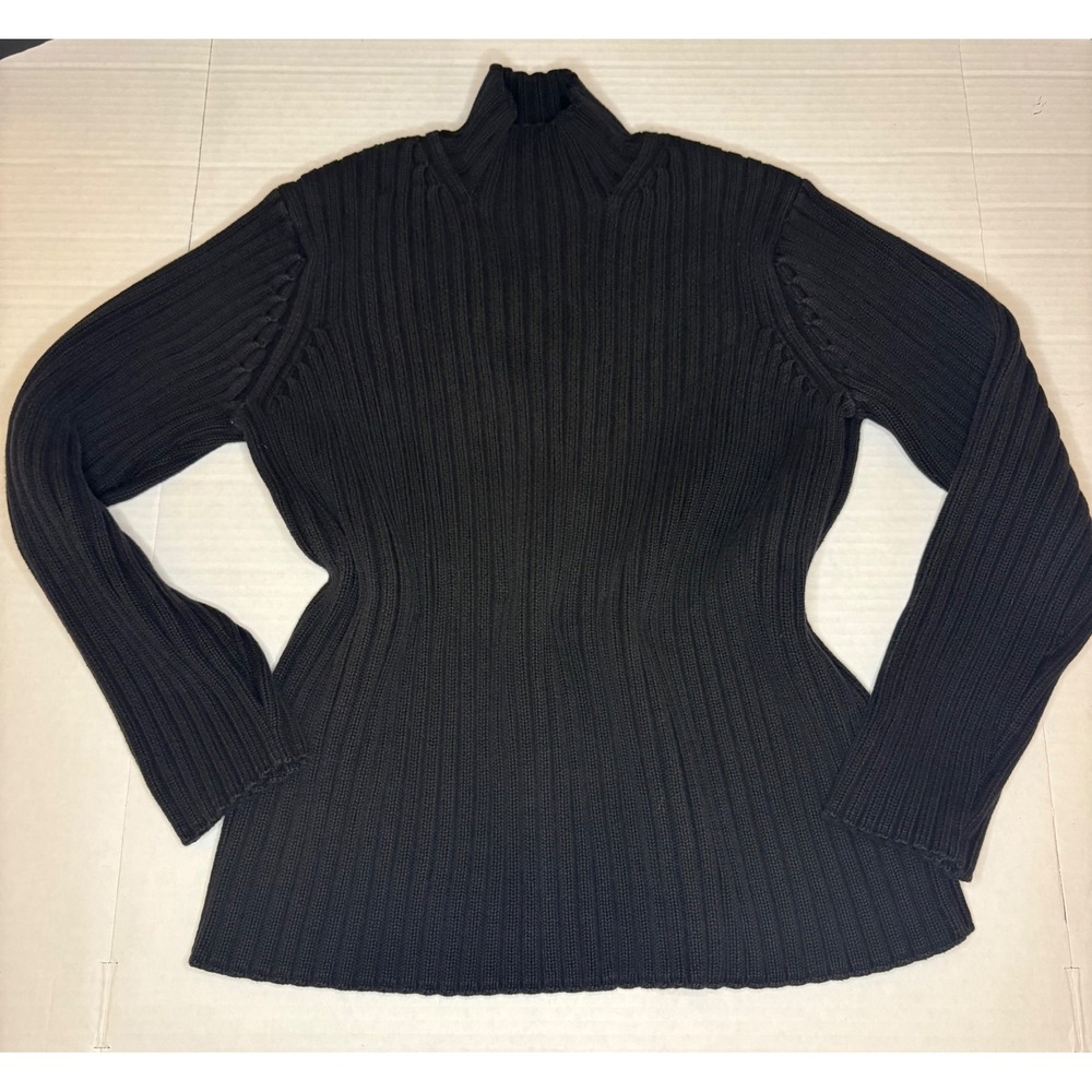 Lauren Ralph Lauren Black Ribbed Knit Turtleneck Sweater Minimal Quiet Luxury